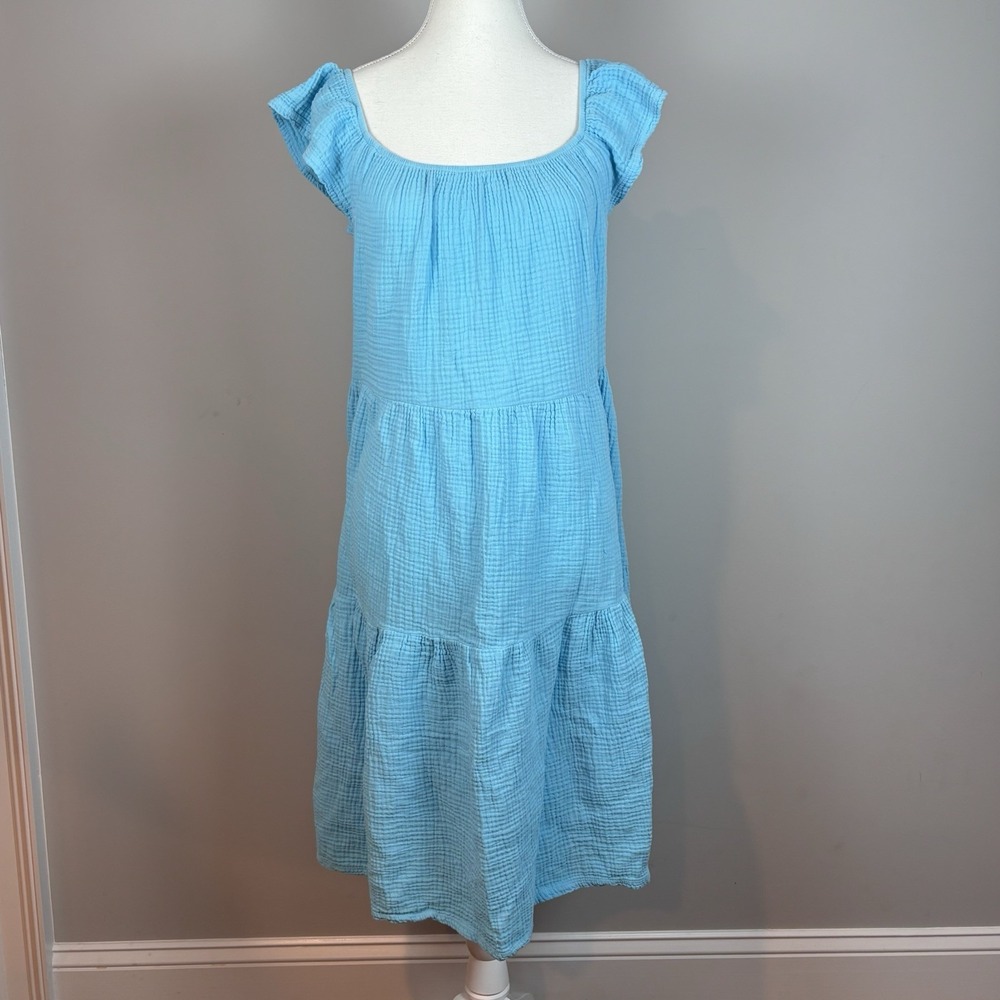 Nation LTD Nora Ruffled Midi Dress‎ Baby Blue Womens Medium 100% Cotton coquette